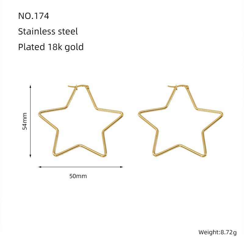 Pendientes de acero inoxidable exagerados geométricos europeos y americanos transfronterizos Pendientes de estrella de cinco puntas simples y versátiles de acero de titanio chapado en oro