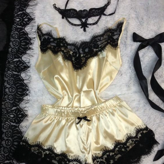 Женский комплект пижамы из атласа, две части: camisole и шорты, многоцветный, размеры S–XXL