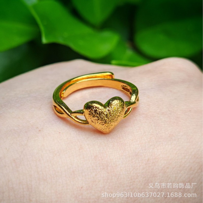 女性用模造ベトナムサンドゴールドリング、女性用ラブカーフラワーリング、開口部調整可能、ライブブロードキャストギフト卸売|undefined