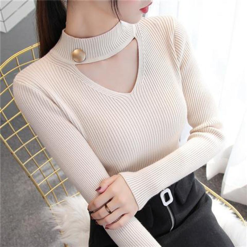 Demi-season design solid color knitted sweater