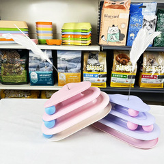 貓玩具雲朵三層貓轉盤帶彈簧鈴鐺羽毛貓貓玩具逗貓撩貓寵物貓用品