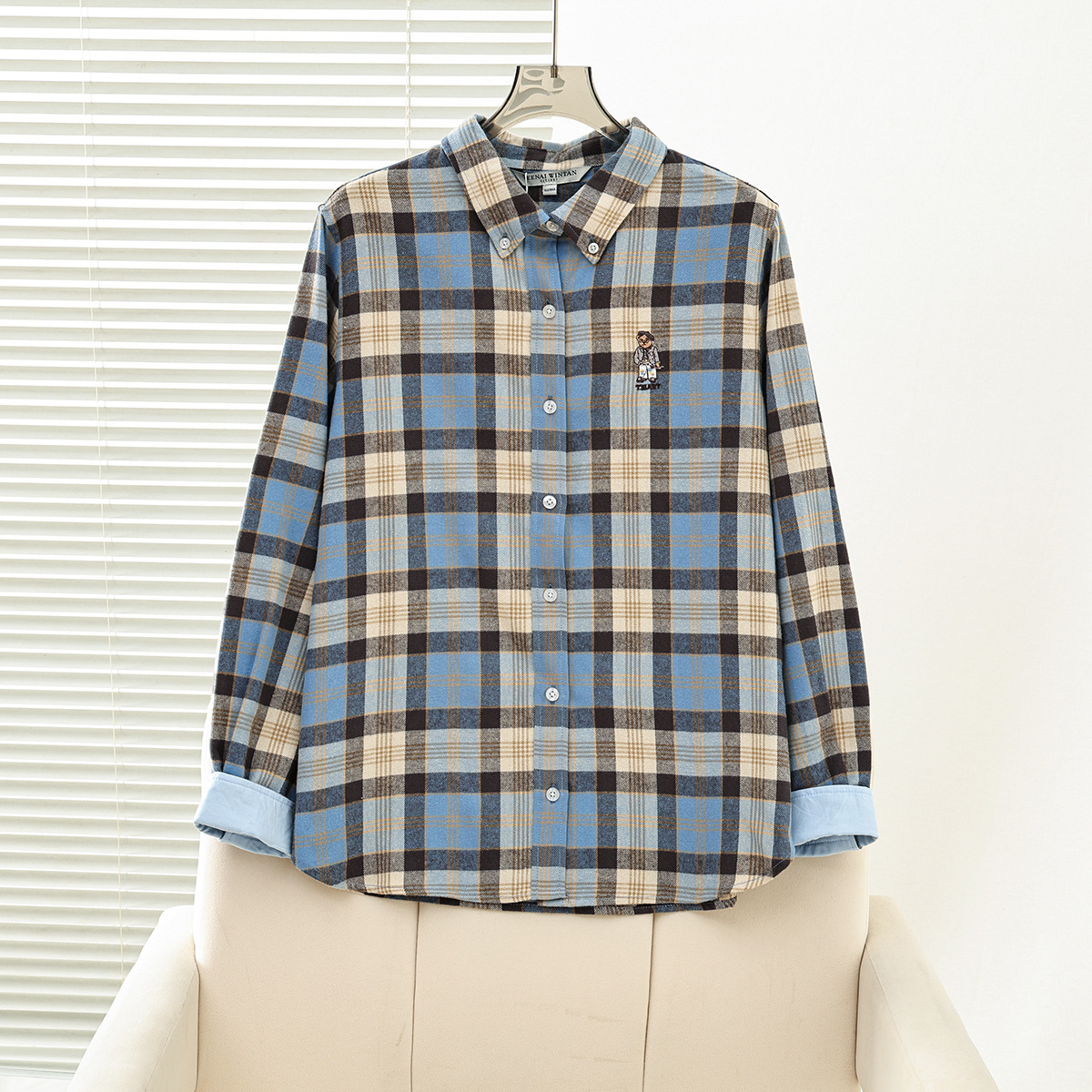 Zhao Lusi's Same Style 2025 Autumn And Winter New Women's College-style Plaid Turn-down Collar Long-sleeve Shirt_ecoleips.com