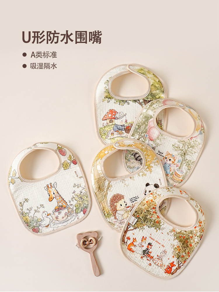 Waterproof children's gauze cotton eating bib for food
