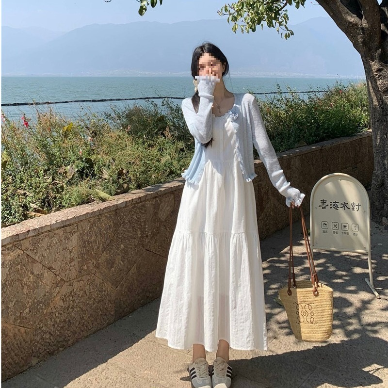 跨境大码胖mm2025春季新款纯色白色吊带连衣裙女气质小众显瘦|undefined