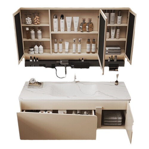 Corian Integrated Basin Bathroom Cabinet with Soft-Touch Rounded Edges – Washstand & Vanity Combo for Bathrooms, Including a Washbasin Cabinet