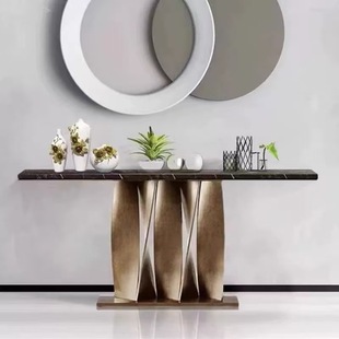 Italian Light Luxury Stainless Steel Long Entrance Table Entrance Corridor Wall Case High-End Modern Marble Entrance Table