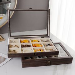Jewelry earrings, earrings, necklaces, storage box, bracelets, large-capacity anti-oxidation lattice jewelry box with lid