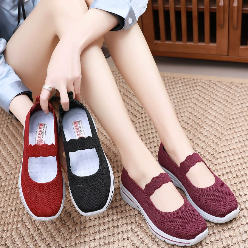 Прогулочная обувь для среднего и пожилого возраста, Женская весенне-летняя тканая дышащая легкая Нескользящая обувь для мам, Спортивная повседневная обувь, обувь для квадратных танцев