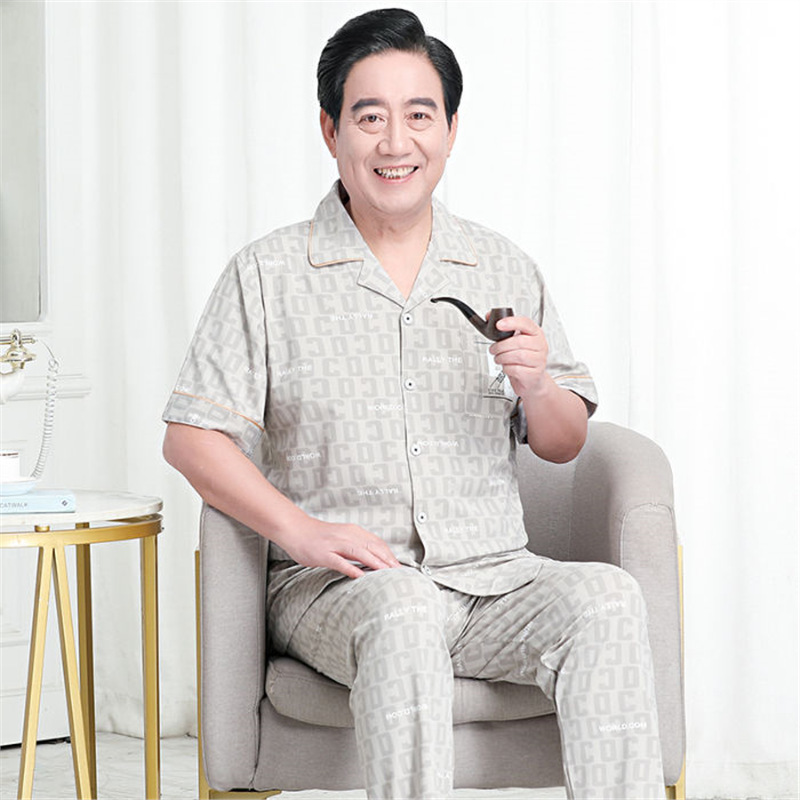 Pajamas de algodón delgado de manga corta para hombres, pajamas de verano, abuelos, padres, pajamas de verano, cuadros