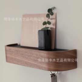 木质墙上置物架入户门玄关收纳架带挂钩衣帽架置物架壁挂式整理架