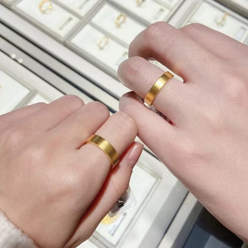 Ancient Style Flat Ring Sand Gold Couple Ring Matte Plain Ring_voghion.com