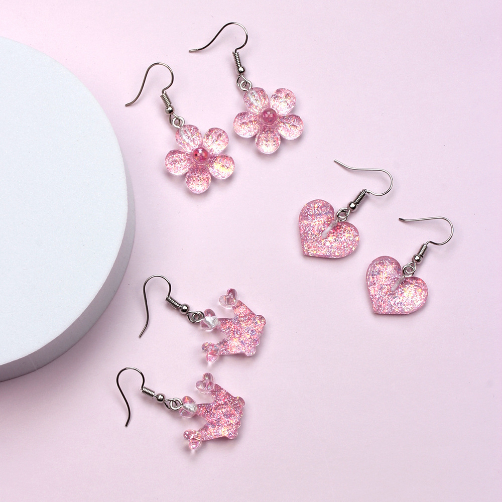 Fashion Crown Flower Resin Handmade Kidu0027S Drop Earrings 3 Pairs