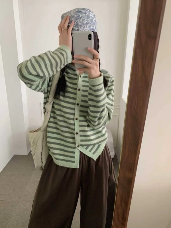 多巴胺配色条纹毛衣外套女秋冬款内穿外搭连帽卫衣大码彩色系穿搭|undefined