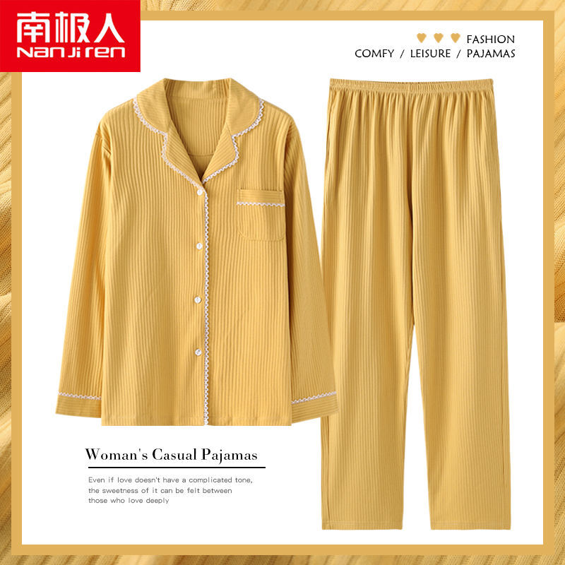 Pijamas de las mujeres de primavera y otoño 100% algodón de manga larga otoño delgada primavera y verano más tamaño otoño desgaste del hogar de algodón