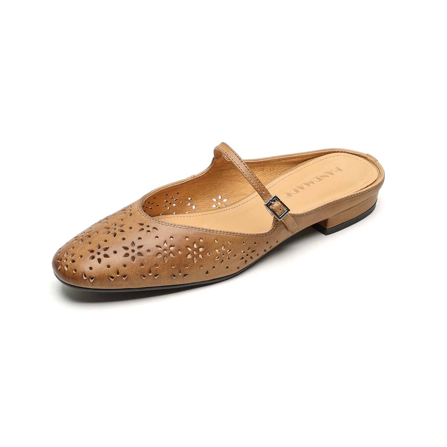Giày mule nữ da bò đầu vuông miệng nông đế bằng hở gót — đen chi tiết 28