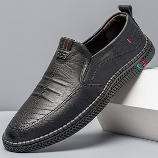 Leather Shoes Men's 2025 New Casual Shoes Business Men's Shoes Slip-on Spring and Autumn Middle-aged Dad Non-slip Lofu Shoes Men
