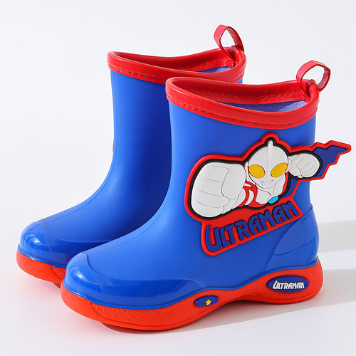 Ultraman rain boots, boys' rain boots, non-slip, waterproof and velvet, kindergarten children, baby lightweight water shoes, rubber shoes