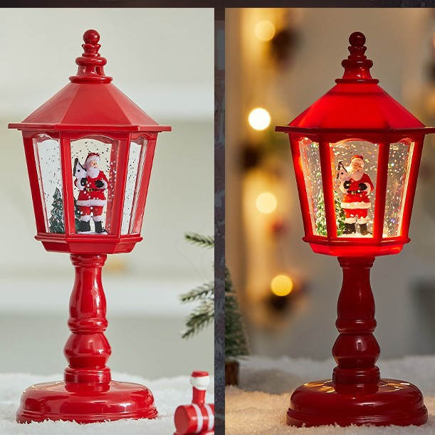 Navidad interior inyección de agua decoración de lámpara de escritorio hexagonal acompañante banda de regalo de música cálida luz inyección de agua pequeña lámpara de viento batería
