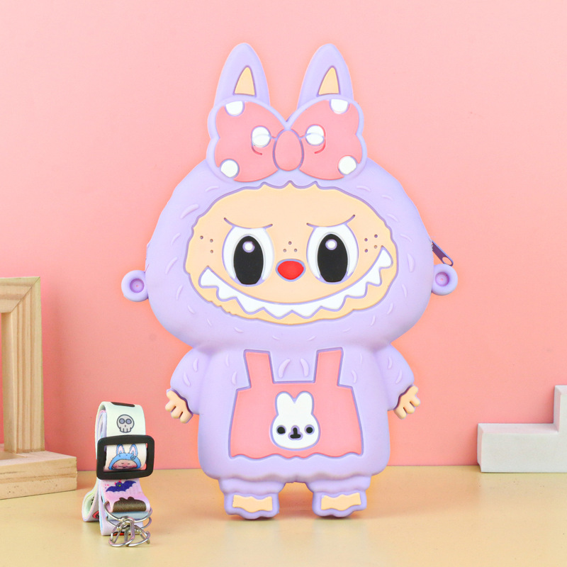 Labubu シリコーン携帯電話バッグ漫画かわいい誕生日ギフト弓シリコーン小銭入れハイエンドクロスボディバッグ|undefined