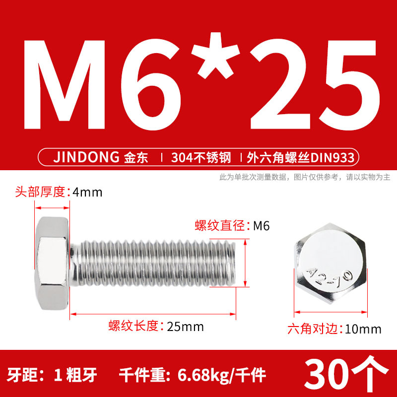 304 外側六角ボルト ステンレス鋼外側六角頭ネジ M3M4M5M6M8M12M14