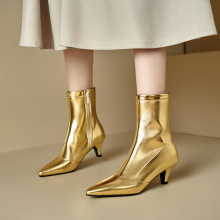 40-48外贸跨境秋冬大码速卖通中跟女靴尖头侧拉链时装靴裸靴Z486