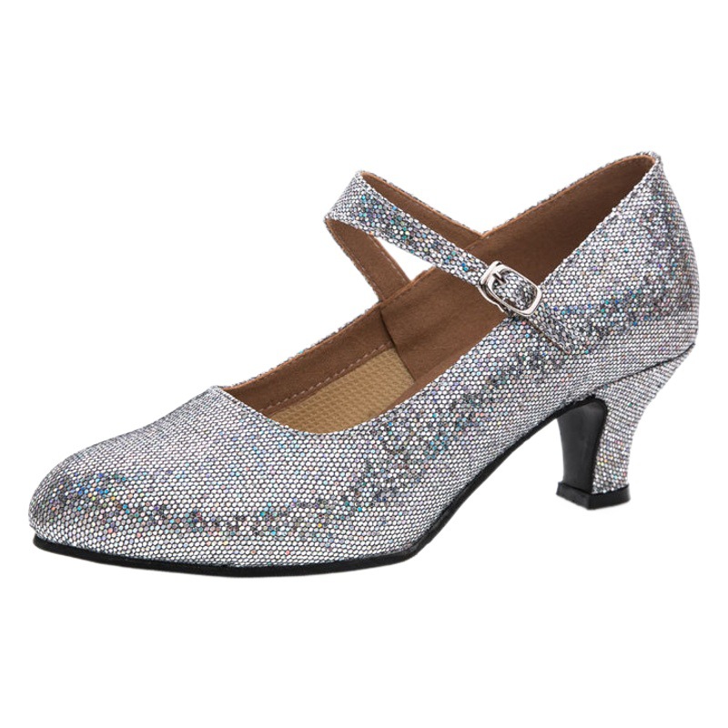 Zapatos de baile latino transfronterizos de las mujeres zapatos de baile de salón zapatos de baile modernos de fondo suave de tacón medio zapatos de baile cuadrado de las mujeres cuatro estaciones