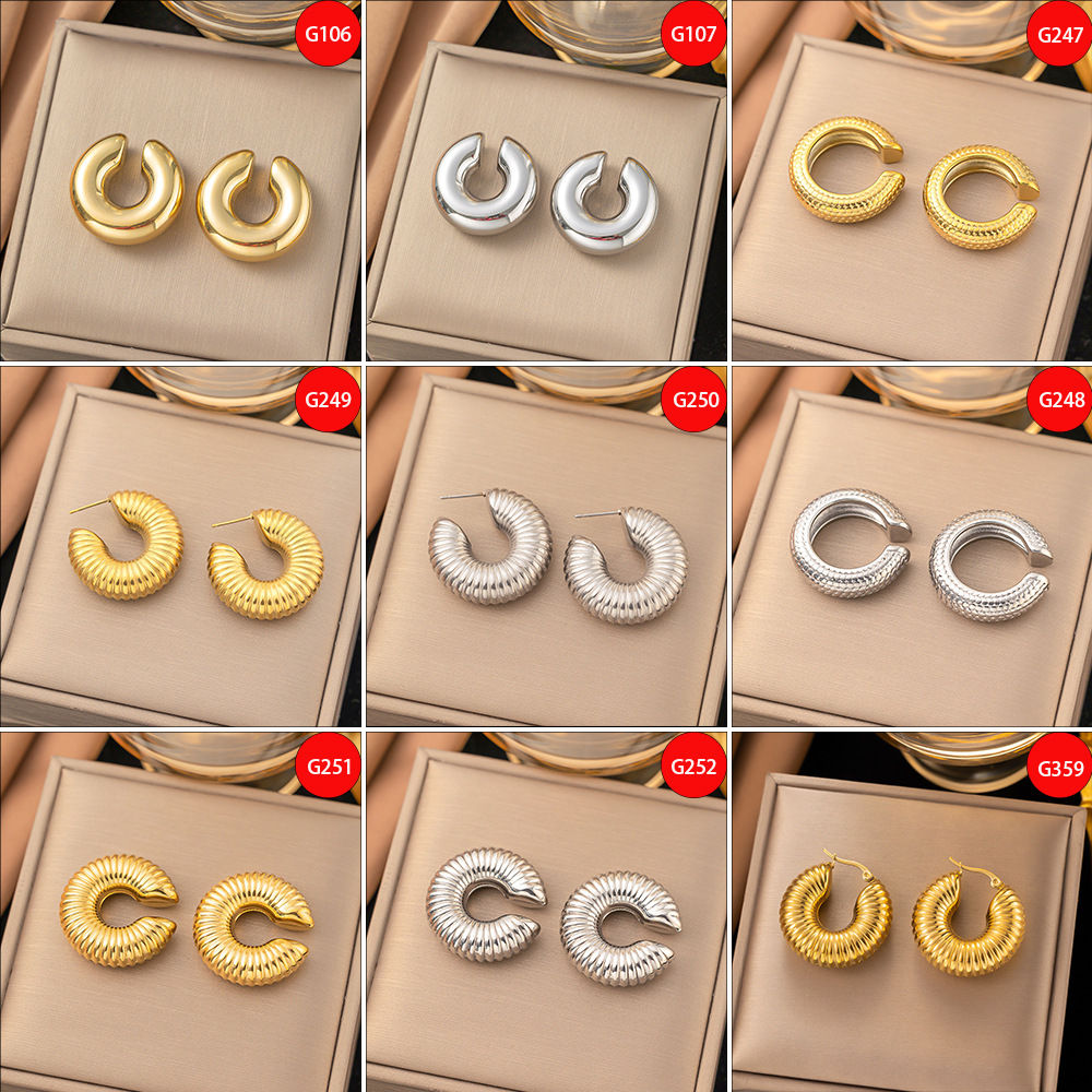 Geometric Pattern Women's Gender PVD Coated Real Gold Plated Geometric Titanium Steel Casual Simple Style Waterproof Non Tarnish Ear Cuffs Earrings Ear Studs