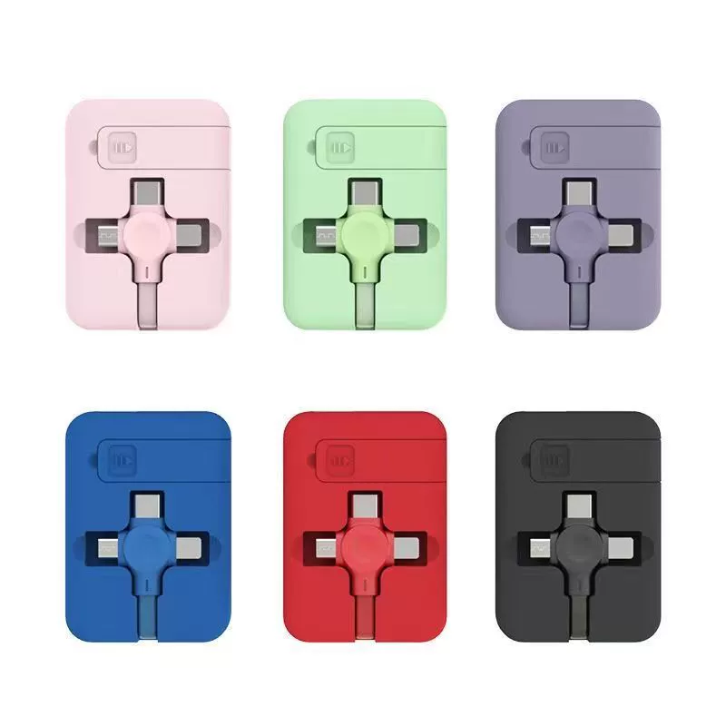 3-в-1 выдвижной кабель для подзарядки и подставка для телефона, USB/Micro/Type-C/Lightning, 1 м, ABS