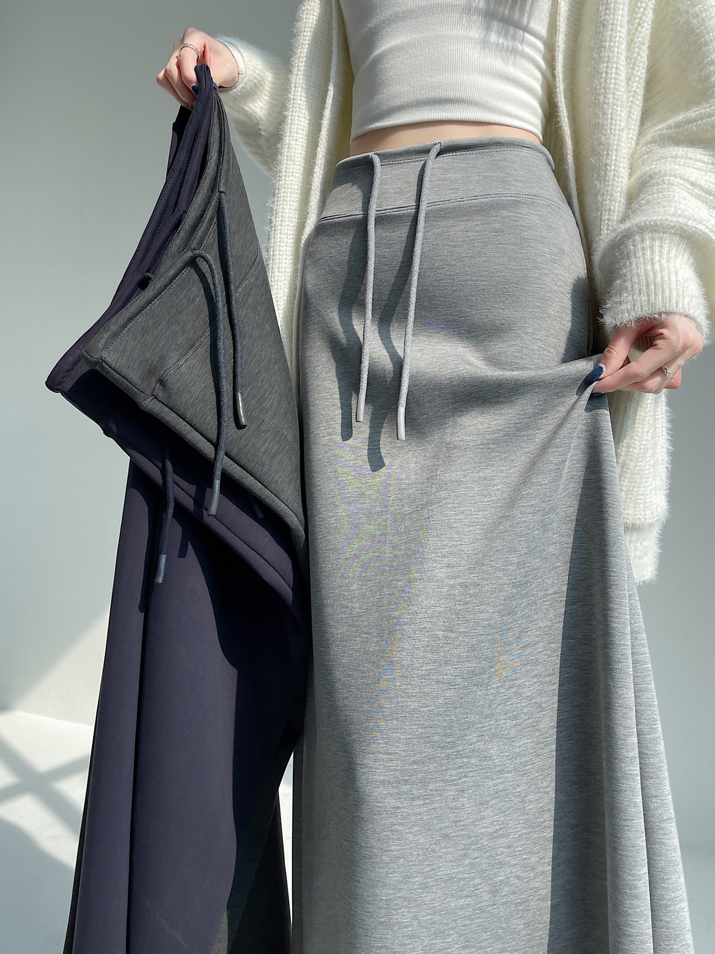 Gray Sports Skirt for Women Spring & Fall New High-Waisted Straight Slit Skirt Draped Skirt Long Skirt