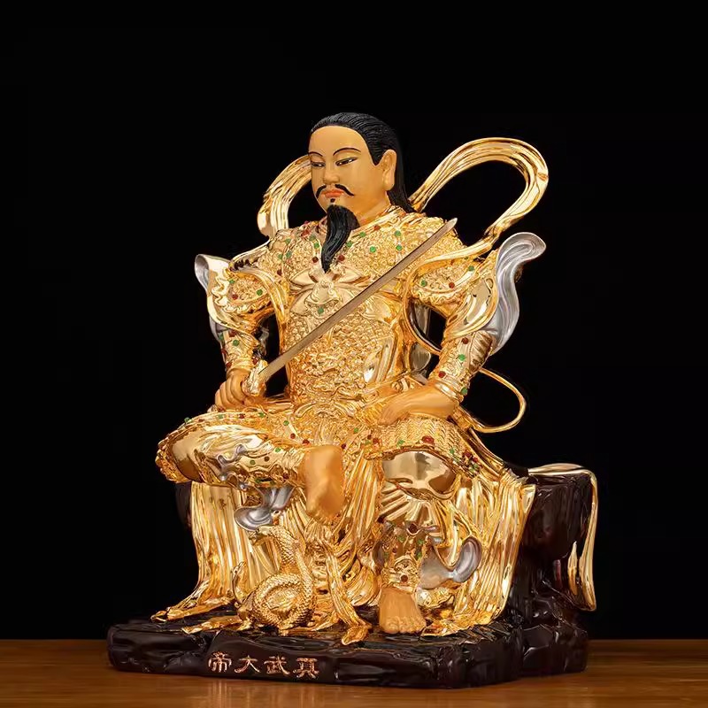 Brass Pure Copper with Gold True Wu Emperor Statues Xuantian God Xuanwu Emperor Dang Demon Patriarch for Ornaments