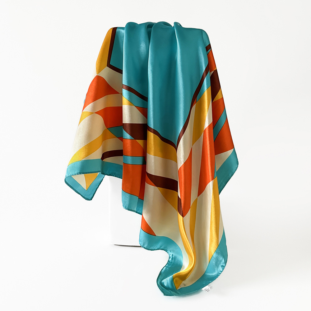 120g Weight Silk Scarf Classification Holiday, Daily Occasion Polyester Material Color Block Pattern Spring&Summer Season Women's Gender Elegant, Retro Style Women's Elegant Retro Color Block Polyester Silk Scarf 12