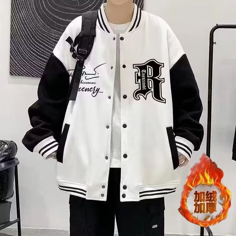 Trendy Brand Baseball Suit Men's Spring and Autumn 2024 New Casual All-match Stitching Colors Handsome Men's fleece-lined Jacket