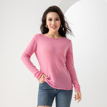 跨境热销春秋冬薄款套头圆领针织衫打底休闲保暖长袖纯羊绒毛衣女