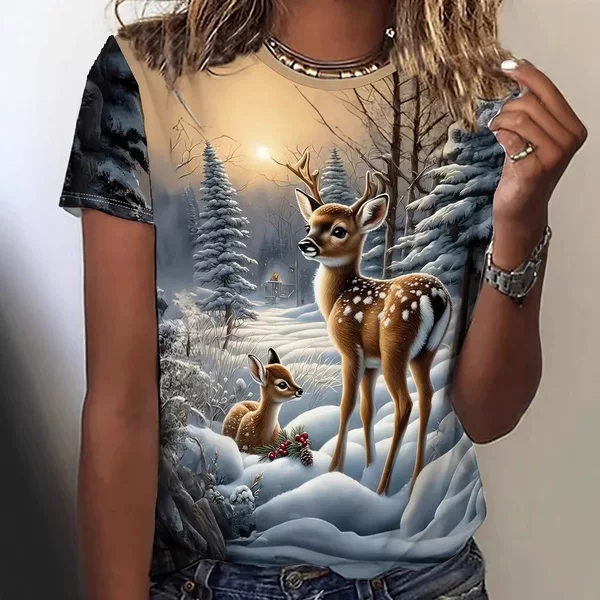 European and American Foreign Trade Amazon 2025 New Fashion Casual Versatile Animal Pattern Short-Sleeved Round Neck T-Shirt Me13