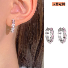 韩版超仙粉色锆石耳环女 跨境新款创意设计蛇骨耳扣耳圈时尚耳饰