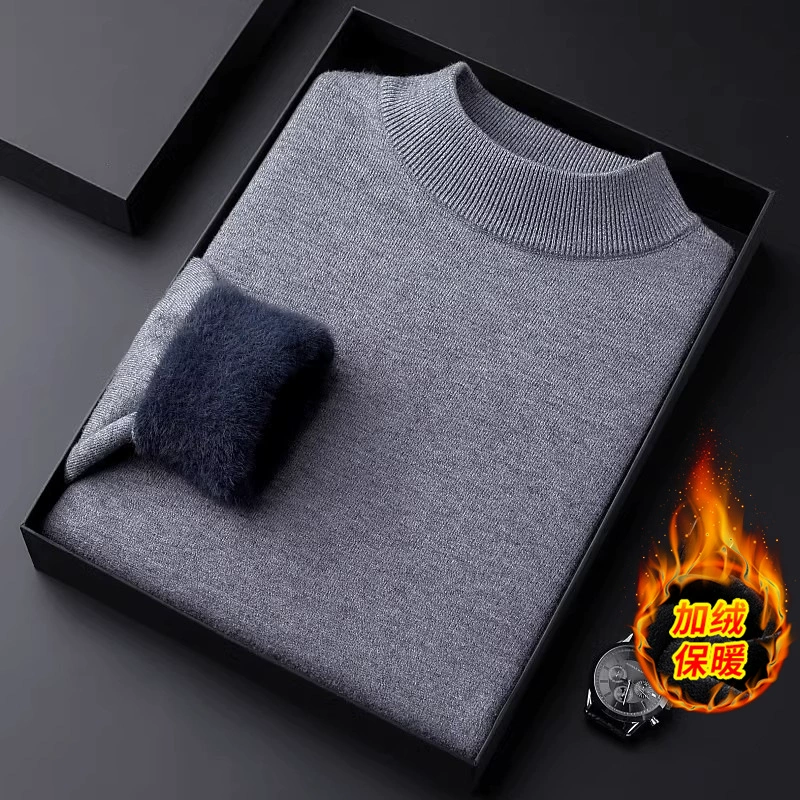 Men's black sweater, demi-season knitted thermal underwear, plus size