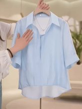 大码通勤减龄polo领雪纺衬衫夏季休闲宽松真丝衬衣轻薄短袖上衣女