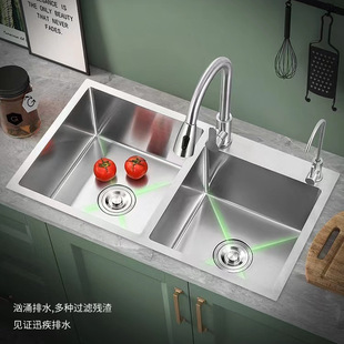 Kitchen Sink 304 Stainless Steel Sink Double Sink Household Handmade Basin Thickeneded Dishwashing Sink under Counter Basin