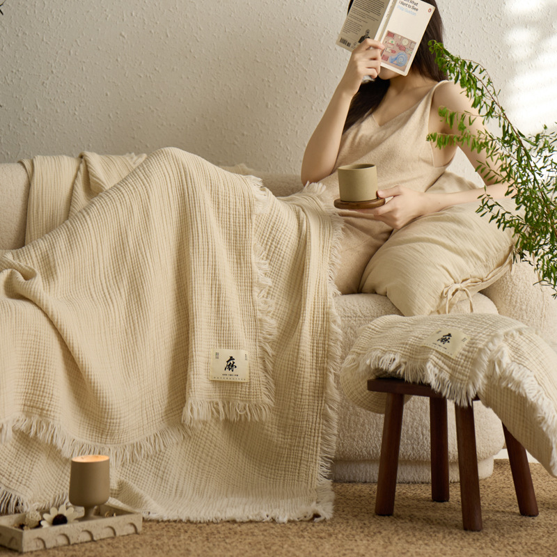 2025新款日式简约棉麻多功能毯子办公室午睡盖毯沙发休闲毯汽车毯