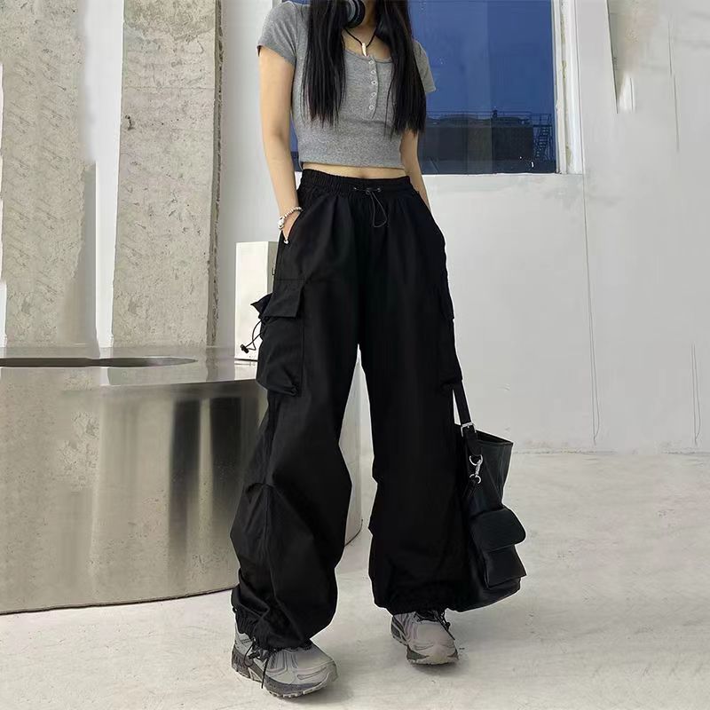 美式复古束脚工装裤女春秋学生宽松显瘦大码直筒ins休闲阔腿裤子|undefined