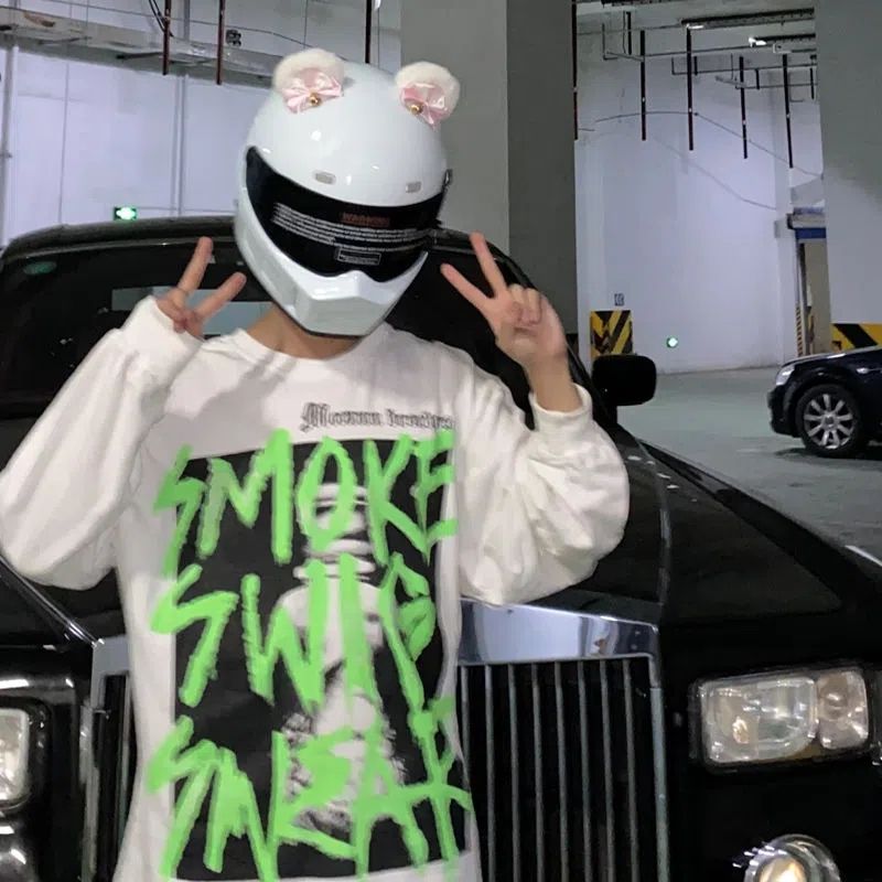 Helmet Decoration Color Block Oval Bear Ears Motorcycle Cute Accessories Bow