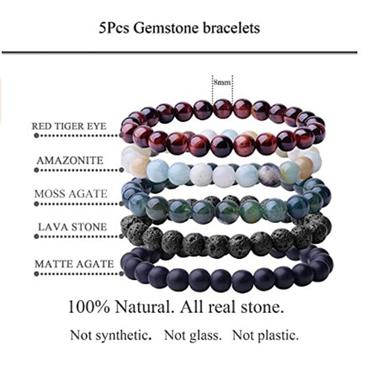 Fashion Round natural stone Beaded Bracelets 1 Set