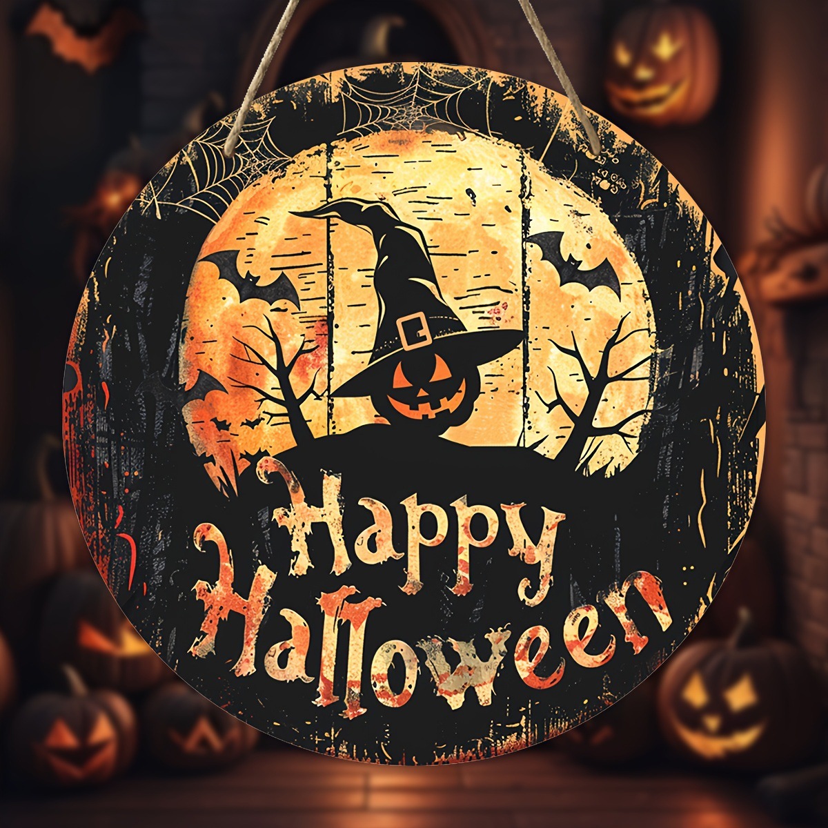 Decoración del hogar de la explosión transfronteriza encontrada Feliz Halloween puerta de madera logotipo redondo placa de decoración creativa