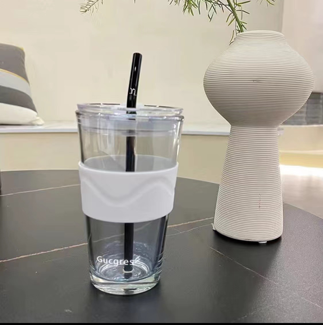 Taza de vidrio de aurora boreal, taza de alumno doméstica, taza de paja portátil, pareja de celebridades en línea, taza de agua potable de alto valor facial