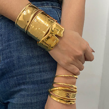 杰鼎欧美不锈钢夸张金色手镯高级感开口镯钛钢手饰品跨境bracelet