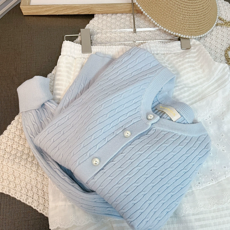 Молочный синий трикотажный кардиган Весна Лето Мятный Мятный Мамбо Мягкий