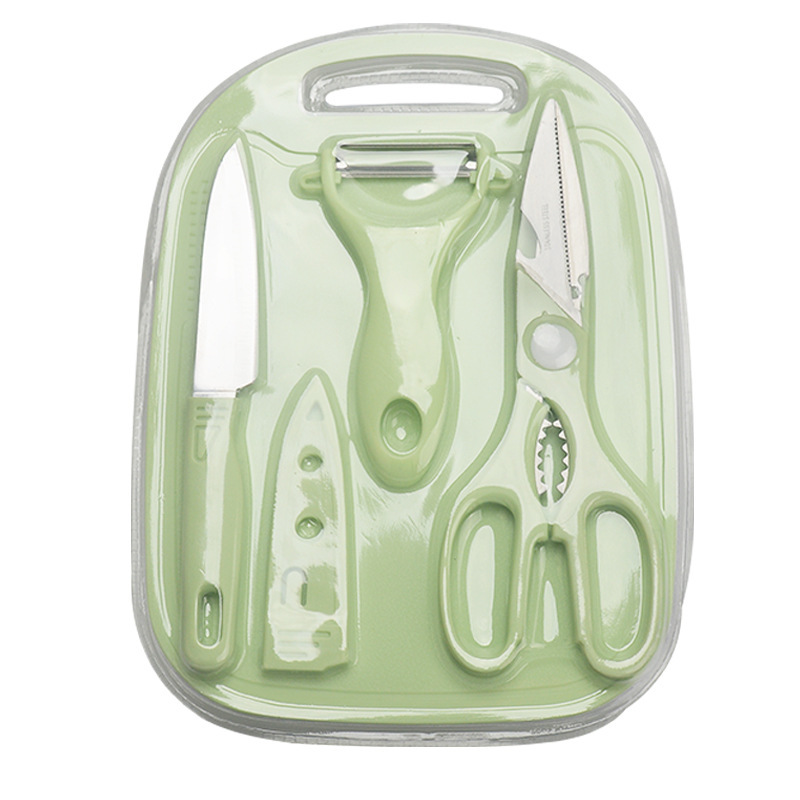 Cuchillo de frutas suplementarios para bebés de cuatro piezas Cuchillo de acero inoxidable Cuchillo de cepillado de melón Juego de tabla de cortar para verduras pp al por mayor