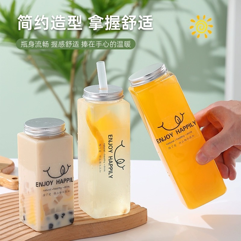 网红PET塑料饮料杯透明方形奶茶瓶子杨枝甘露瓶打包冷饮果汁杯|undefined