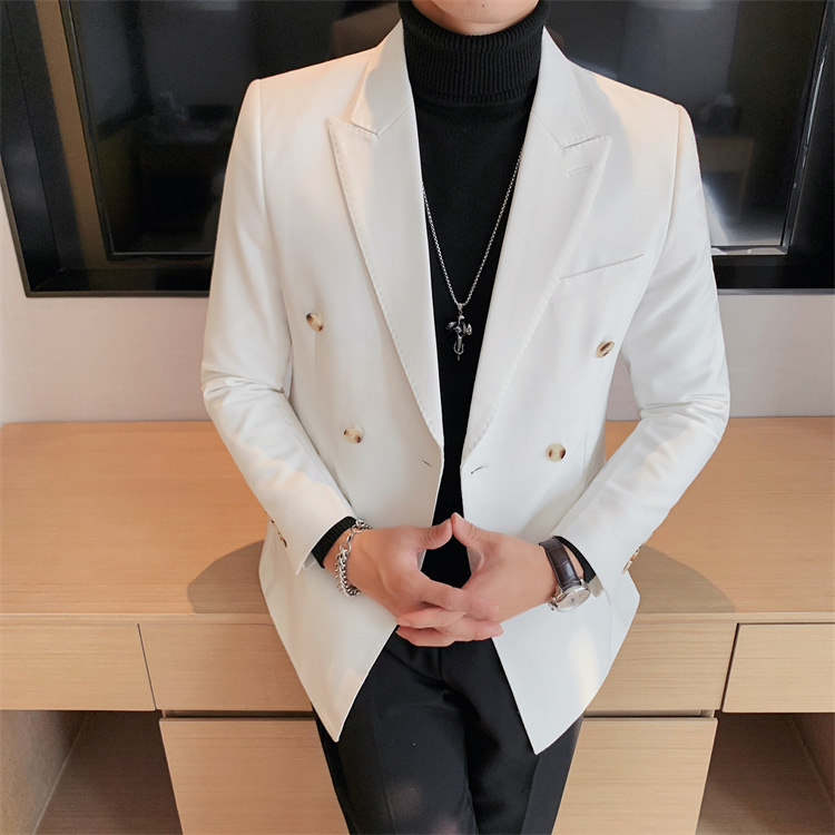 boy Boy 2024 Cross-Border Double-Breasted Business Suit Slim Fit Solid Color European And American Simple Men's Blazer Jacket_viptrois.com