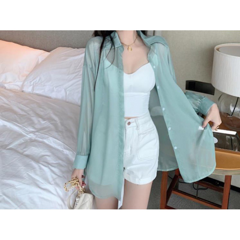 2021纯色中长款百搭衬衣后背开叉设计感小众宽松防晒外套潮防